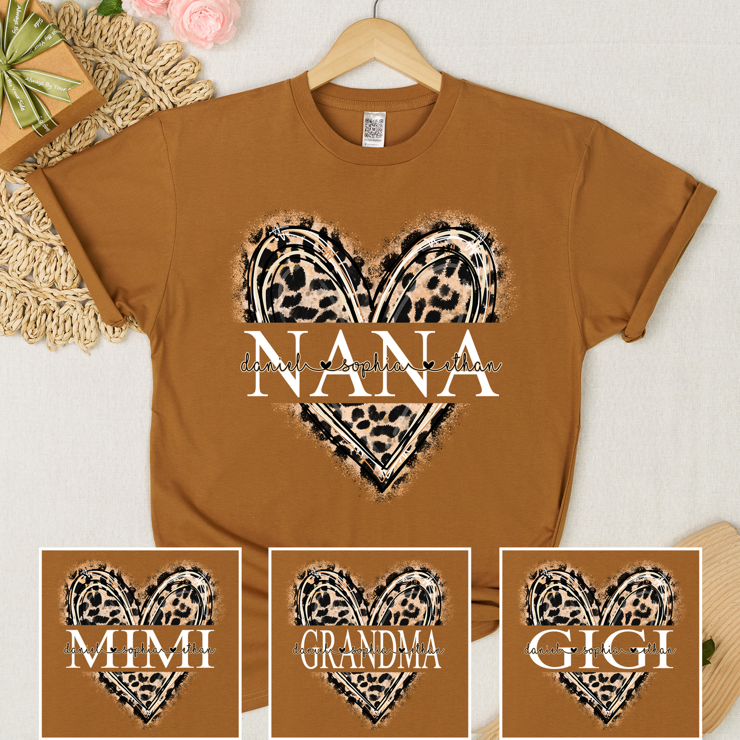 Custom Leopard Heart Nana Shirt – Personalized Gift for Grandma with Grandkids Names