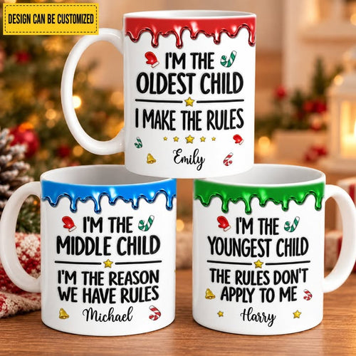 Custom Sibling Rules Mug – Personalized Name & Paint Color Ceramic Coffee Cup (Oldest, Middle, Youngest Child Gift) - 1049