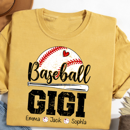 T-shirt Custom Baseball Gigi, Graphic Tee With Baseball And Heart Design for Gift Grandma And Kids
