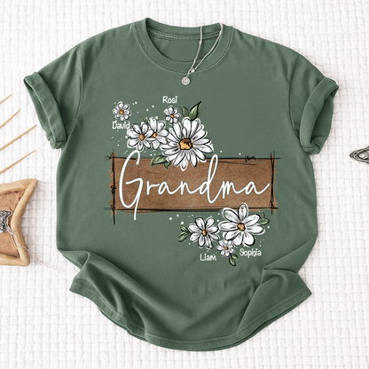 Personalized Mimi Floral Shirt, Custom Grandma T-Shirt with Daisy Design For Gitf Family