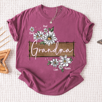 Personalized Mimi Floral Shirt, Custom Grandma T-Shirt with Daisy Design For Gitf Family