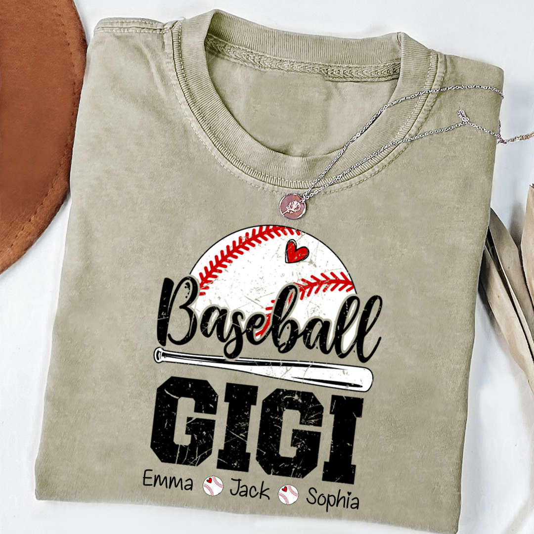 T-shirt Custom Baseball Gigi, Graphic Tee With Baseball And Heart Design for Gift Grandma And Kids