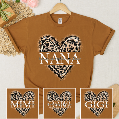 Custom Leopard Heart Nana Shirt – Personalized Gift for Grandma with Grandkids Names