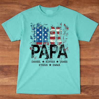 Papa American Flag Shirt With Name, Personalized Dad T Shirt Patriotic Style