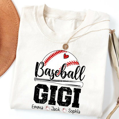 T-shirt Custom Baseball Gigi, Graphic Tee With Baseball And Heart Design for Gift Grandma And Kids