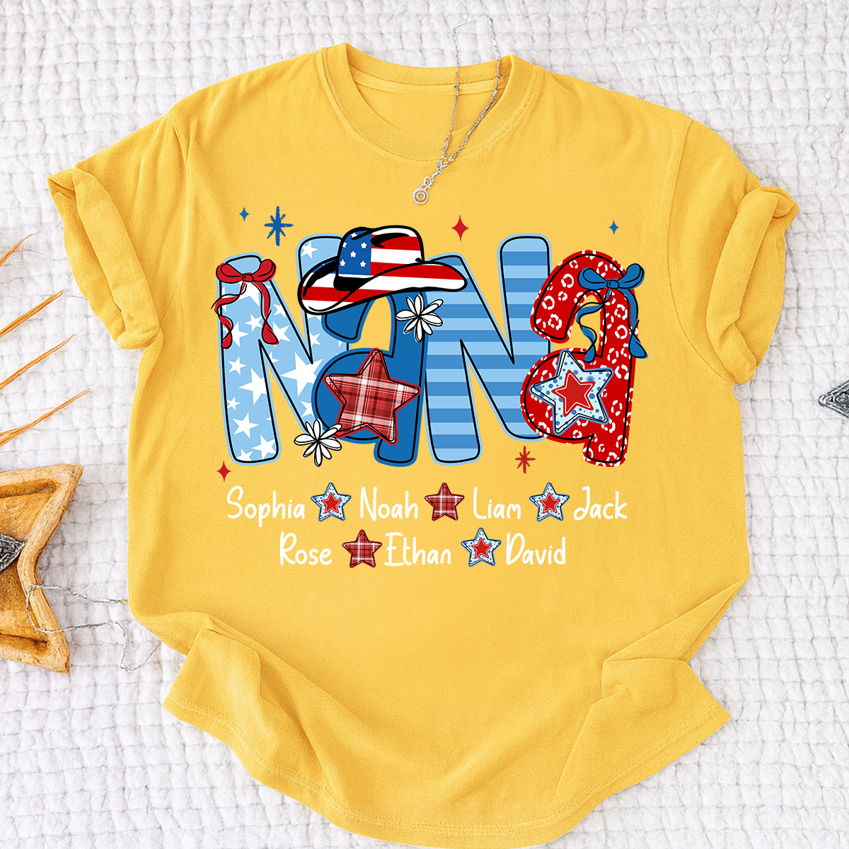 Custom Nana 4th July Independence Day American Flag Shirt For Grandma, Personalized Gift For Grandma And Kids