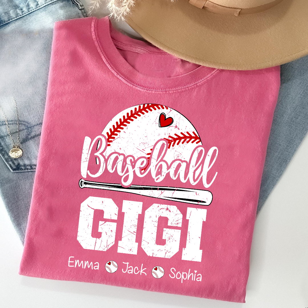 T-shirt Custom Baseball Gigi, Graphic Tee With Baseball And Heart Design for Gift Grandma And Kids