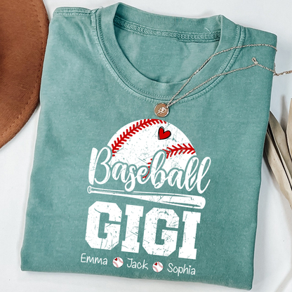 T-shirt Custom Baseball Gigi, Graphic Tee With Baseball And Heart Design for Gift Grandma And Kids