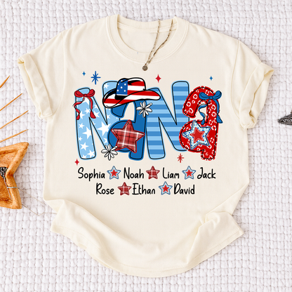 Custom Nana 4th July Independence Day American Flag Shirt For Grandma, Personalized Gift For Grandma And Kids
