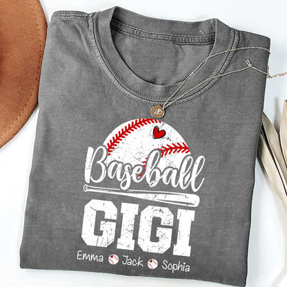 T-shirt Custom Baseball Gigi, Graphic Tee With Baseball And Heart Design for Gift Grandma And Kids