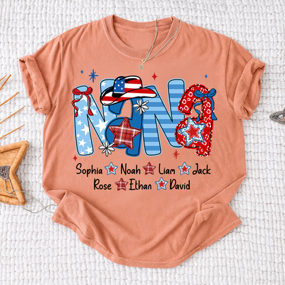 Custom Nana 4th July Independence Day American Flag Shirt For Grandma, Personalized Gift For Grandma And Kids