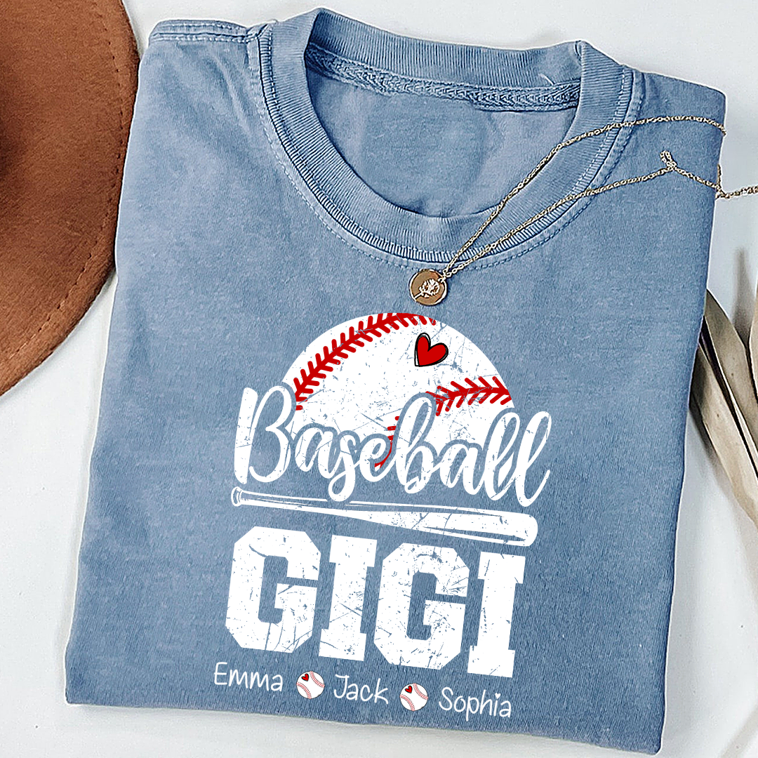 T-shirt Custom Baseball Gigi, Graphic Tee With Baseball And Heart Design for Gift Grandma And Kids