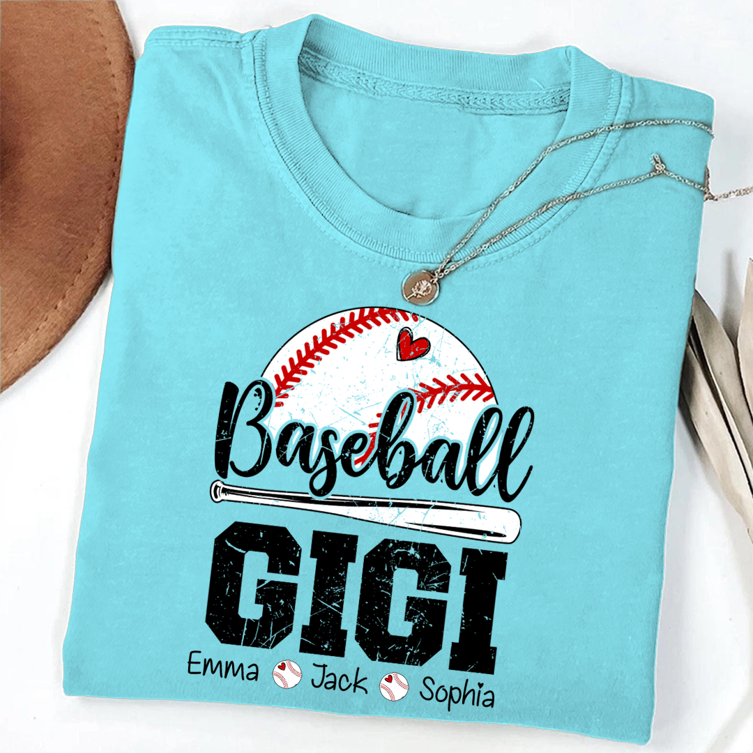 T-shirt Custom Baseball Gigi, Graphic Tee With Baseball And Heart Design for Gift Grandma And Kids