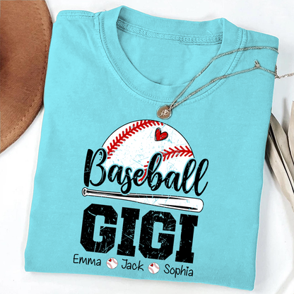 T-shirt Custom Baseball Gigi, Graphic Tee With Baseball And Heart Design for Gift Grandma And Kids