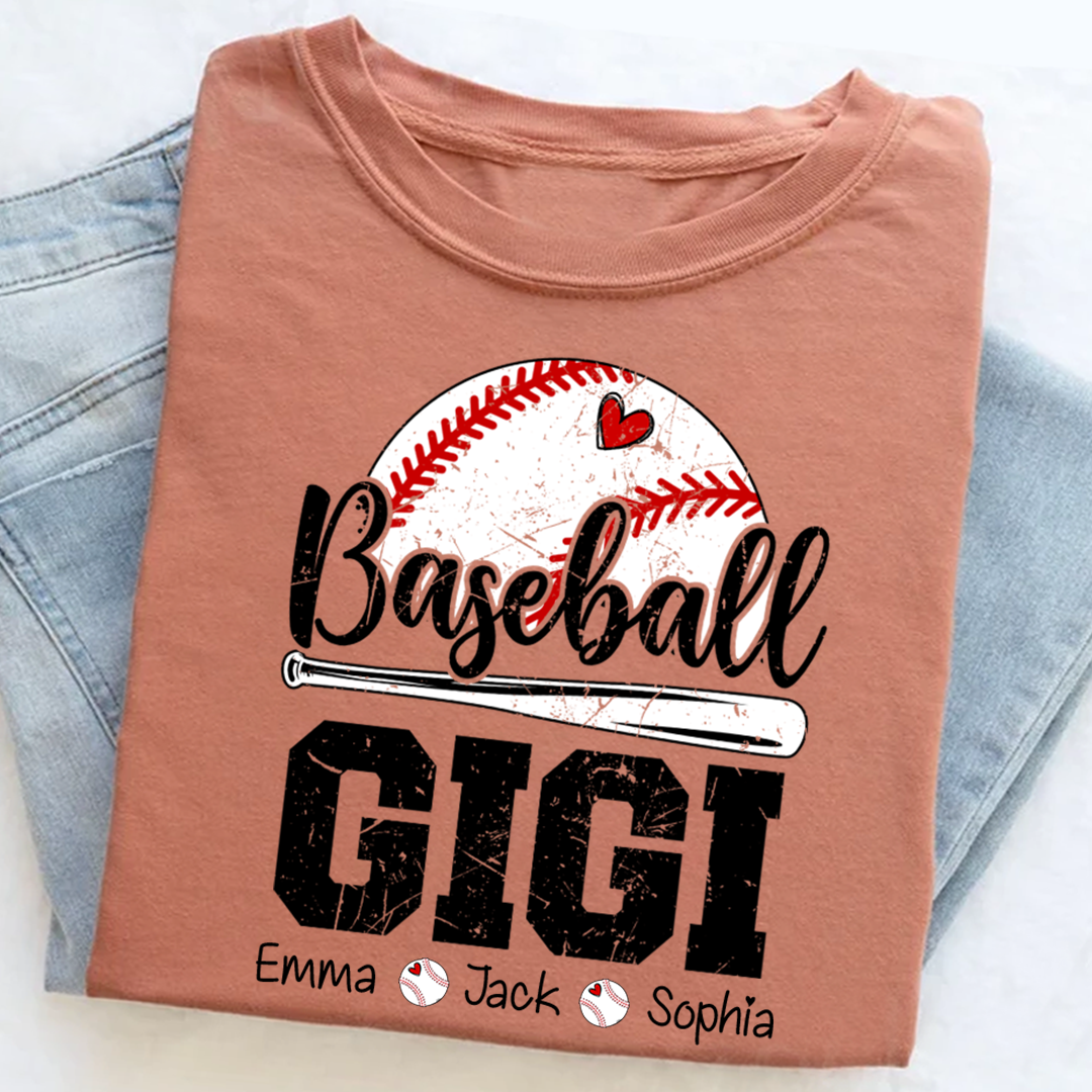 T-shirt Custom Baseball Gigi, Graphic Tee With Baseball And Heart Design for Gift Grandma And Kids