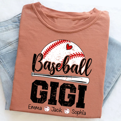 T-shirt Custom Baseball Gigi, Graphic Tee With Baseball And Heart Design for Gift Grandma And Kids