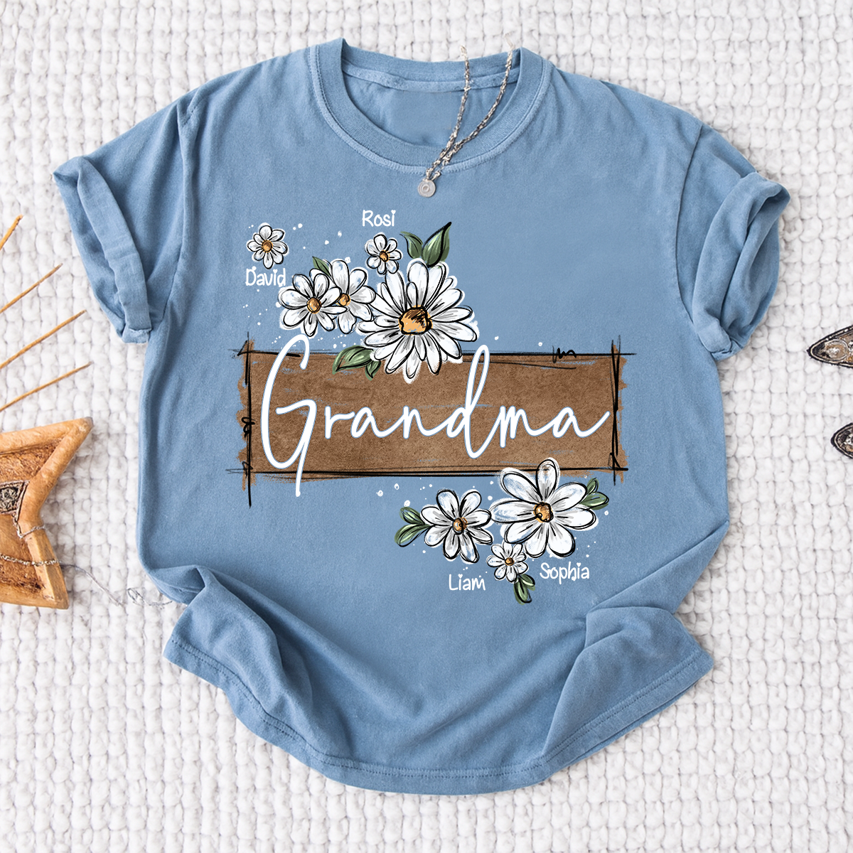 Personalized Mimi Floral Shirt, Custom Grandma T-Shirt with Daisy Design For Gitf Family