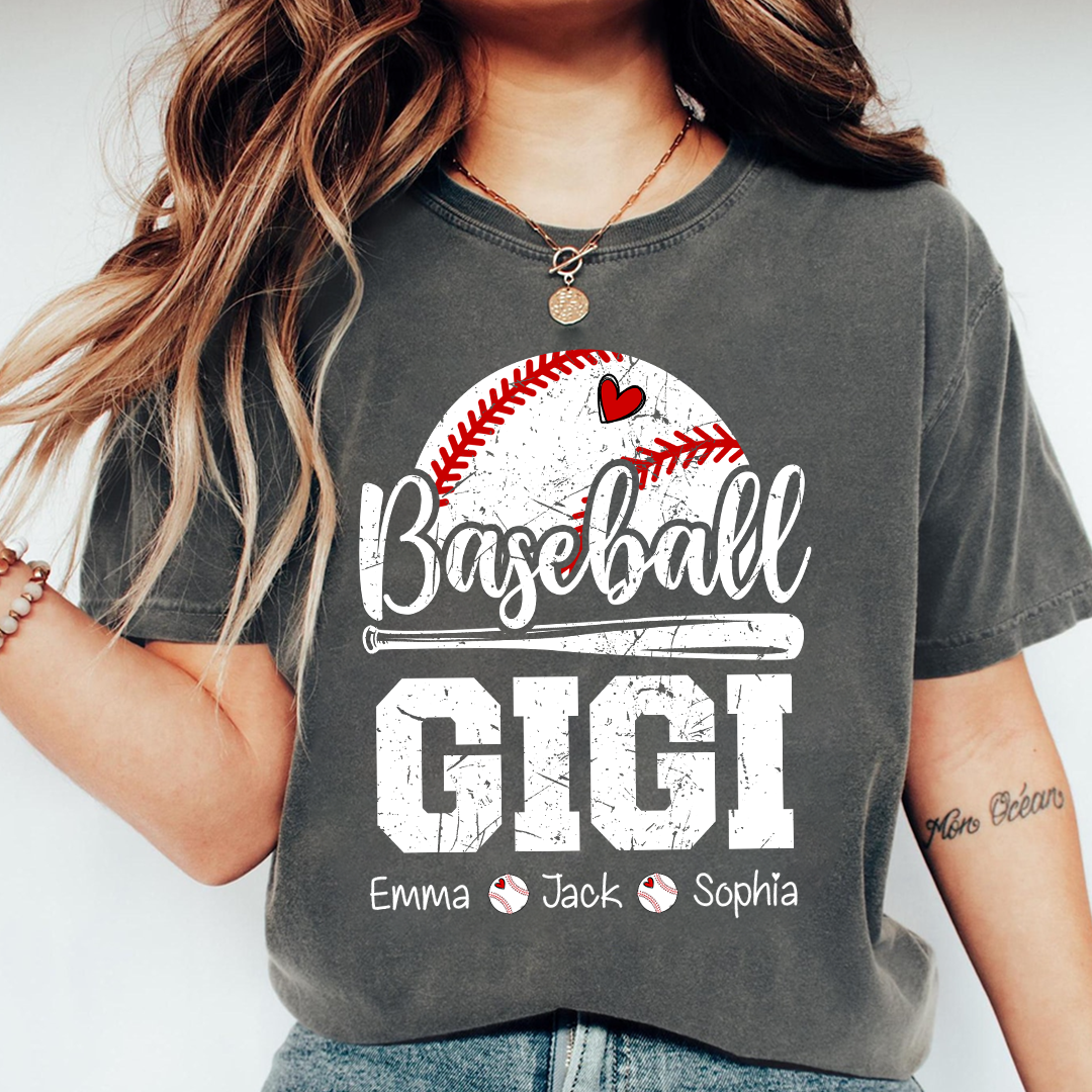 T-shirt Custom Baseball Gigi, Graphic Tee With Baseball And Heart Design for Gift Grandma And Kids