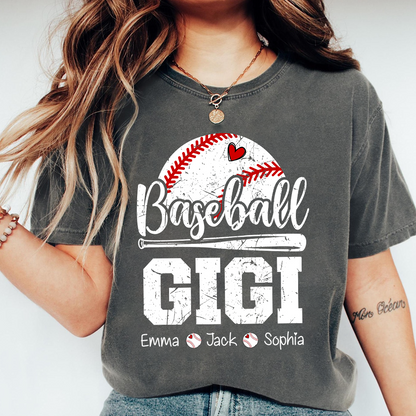 T-shirt Custom Baseball Gigi, Graphic Tee With Baseball And Heart Design for Gift Grandma And Kids
