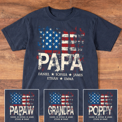 Papa American Flag Shirt With Name, Personalized Dad T Shirt Patriotic Style