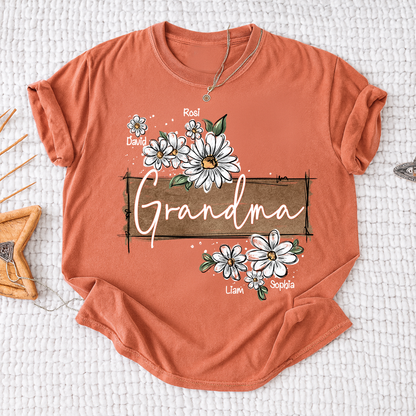 Personalized Mimi Floral Shirt, Custom Grandma T-Shirt with Daisy Design For Gitf Family