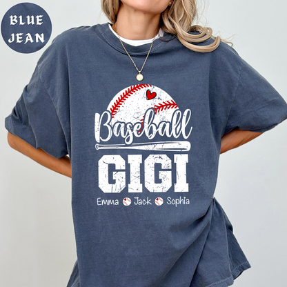 T-shirt Custom Baseball Gigi, Graphic Tee With Baseball And Heart Design for Gift Grandma And Kids