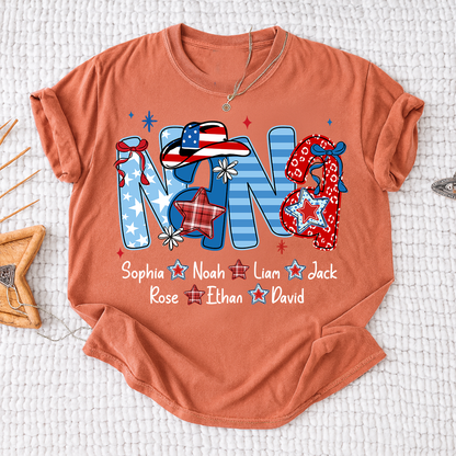 Custom Nana 4th July Independence Day American Flag Shirt For Grandma, Personalized Gift For Grandma And Kids