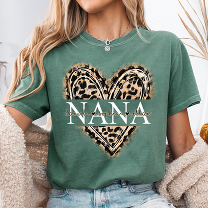 Custom Leopard Heart Nana Shirt – Personalized Gift for Grandma with Grandkids Names