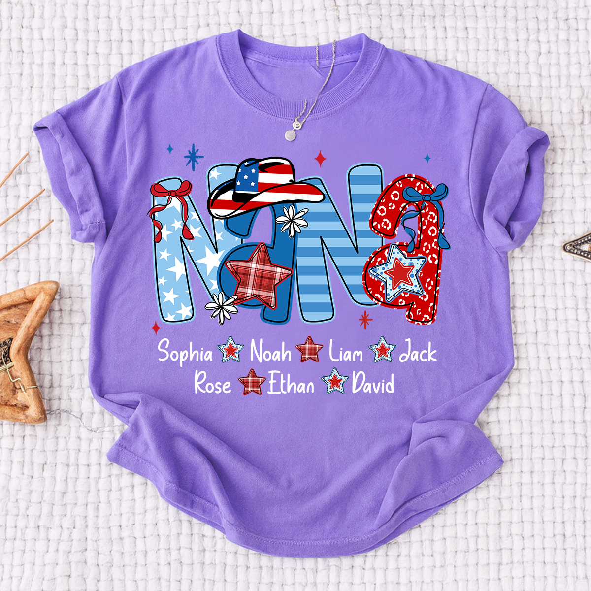 Custom Nana 4th July Independence Day American Flag Shirt For Grandma, Personalized Gift For Grandma And Kids