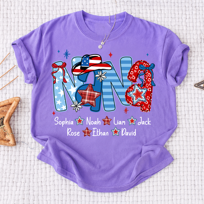 Custom Nana 4th July Independence Day American Flag Shirt For Grandma, Personalized Gift For Grandma And Kids