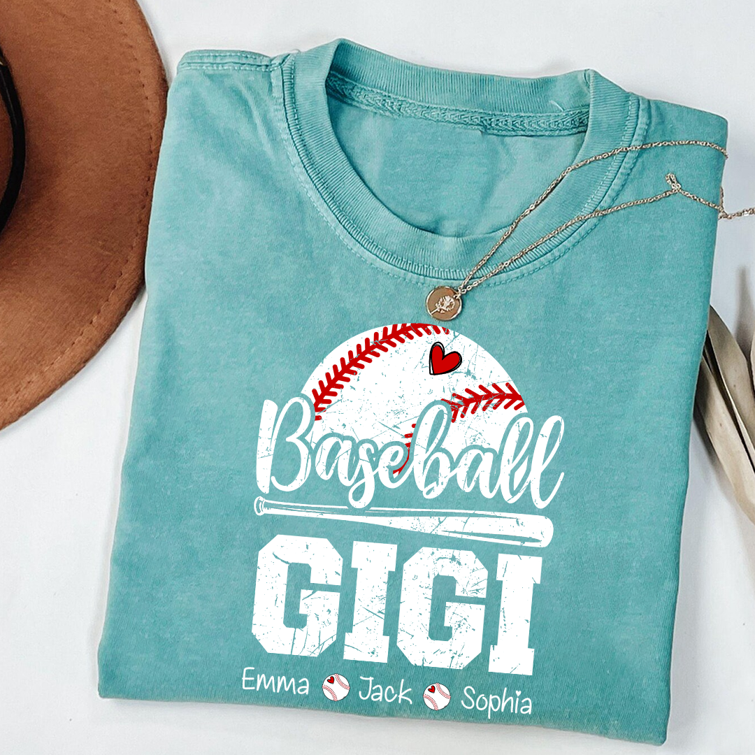 T-shirt Custom Baseball Gigi, Graphic Tee With Baseball And Heart Design for Gift Grandma And Kids