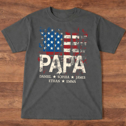 Papa American Flag Shirt With Name, Personalized Dad T Shirt Patriotic Style