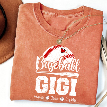 T-shirt Custom Baseball Gigi, Graphic Tee With Baseball And Heart Design for Gift Grandma And Kids