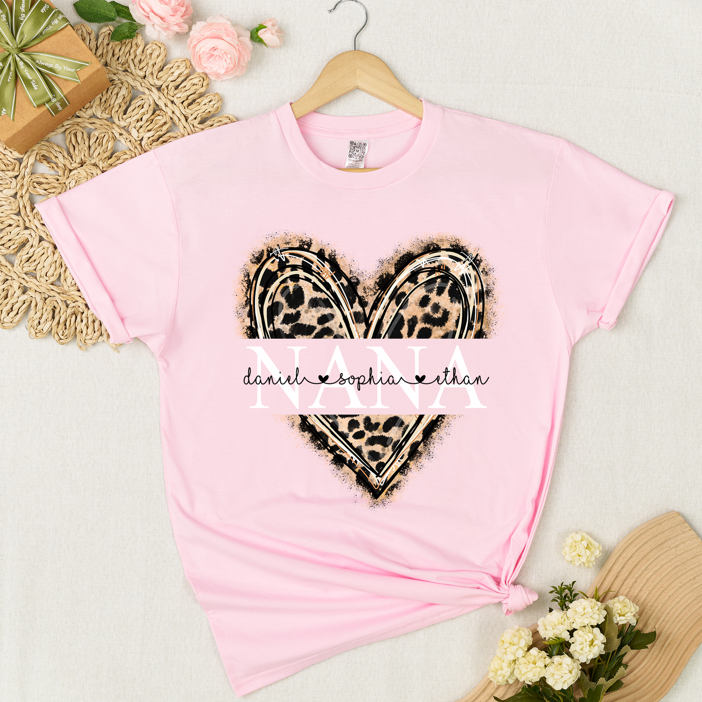 Custom Leopard Heart Nana Shirt – Personalized Gift for Grandma with Grandkids Names