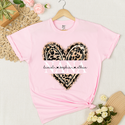 Custom Leopard Heart Nana Shirt – Personalized Gift for Grandma with Grandkids Names