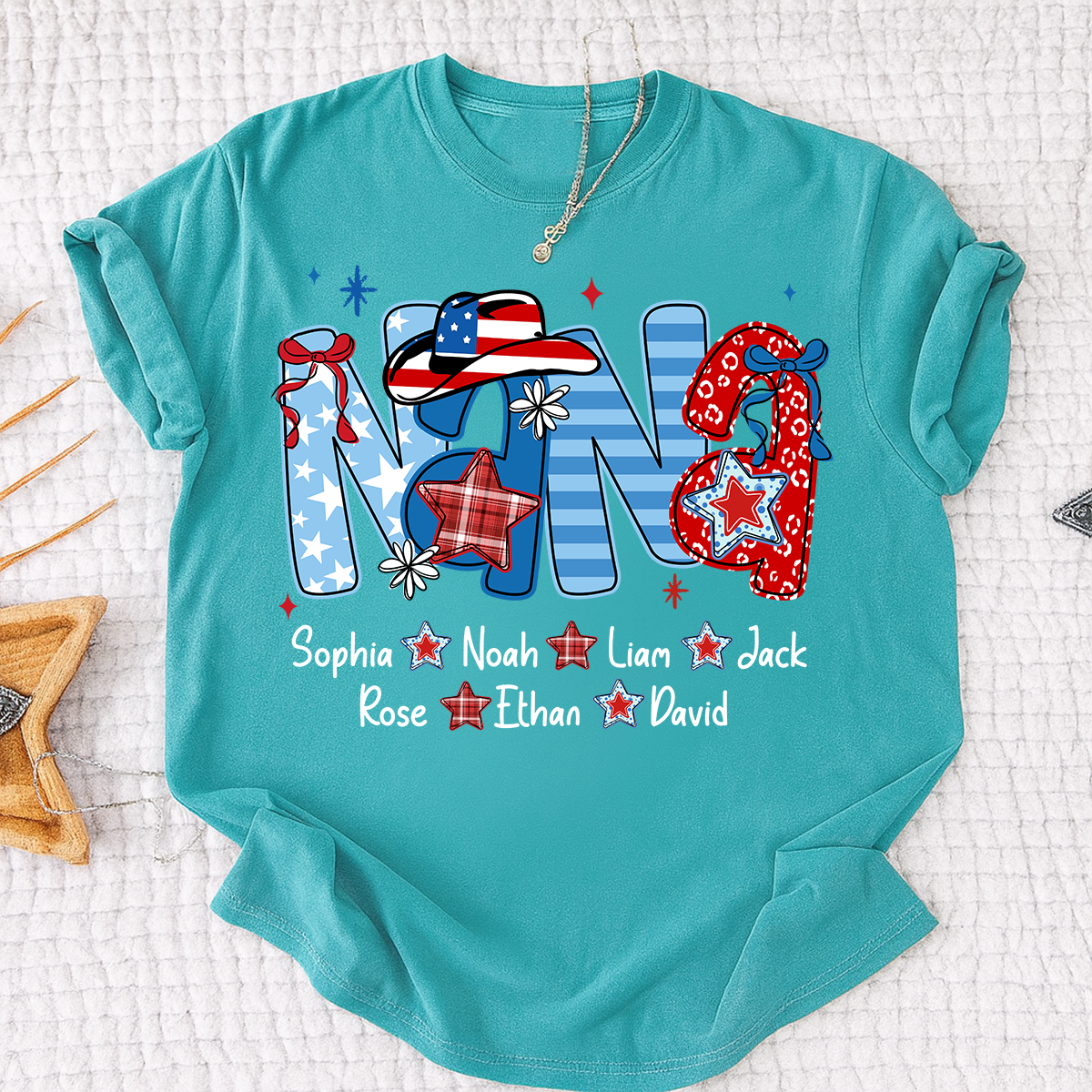 Custom Nana 4th July Independence Day American Flag Shirt For Grandma, Personalized Gift For Grandma And Kids