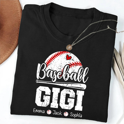 T-shirt Custom Baseball Gigi, Graphic Tee With Baseball And Heart Design for Gift Grandma And Kids