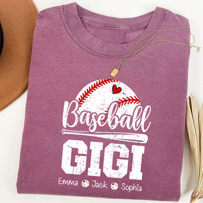 T-shirt Custom Baseball Gigi, Graphic Tee With Baseball And Heart Design for Gift Grandma And Kids