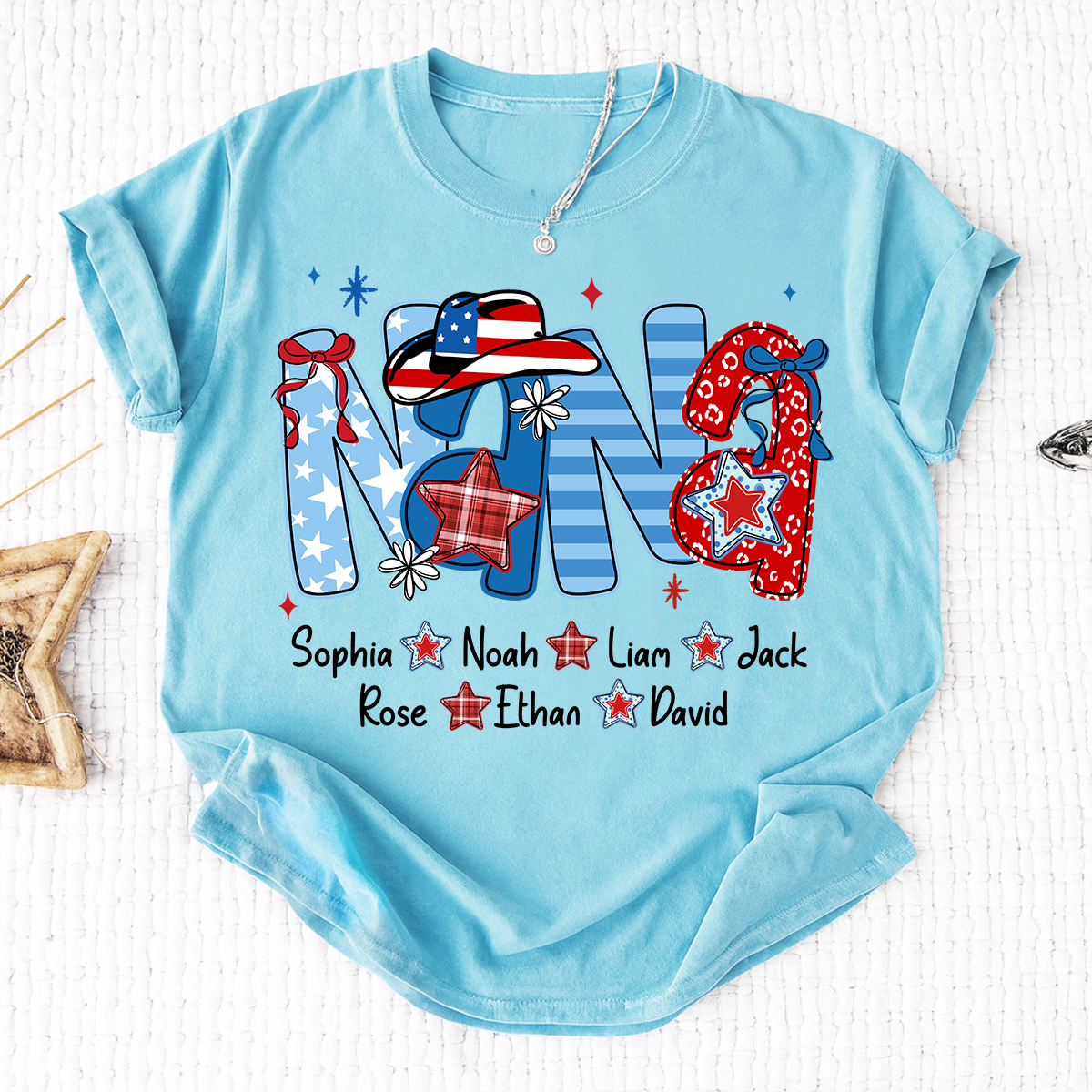 Custom Nana 4th July Independence Day American Flag Shirt For Grandma, Personalized Gift For Grandma And Kids