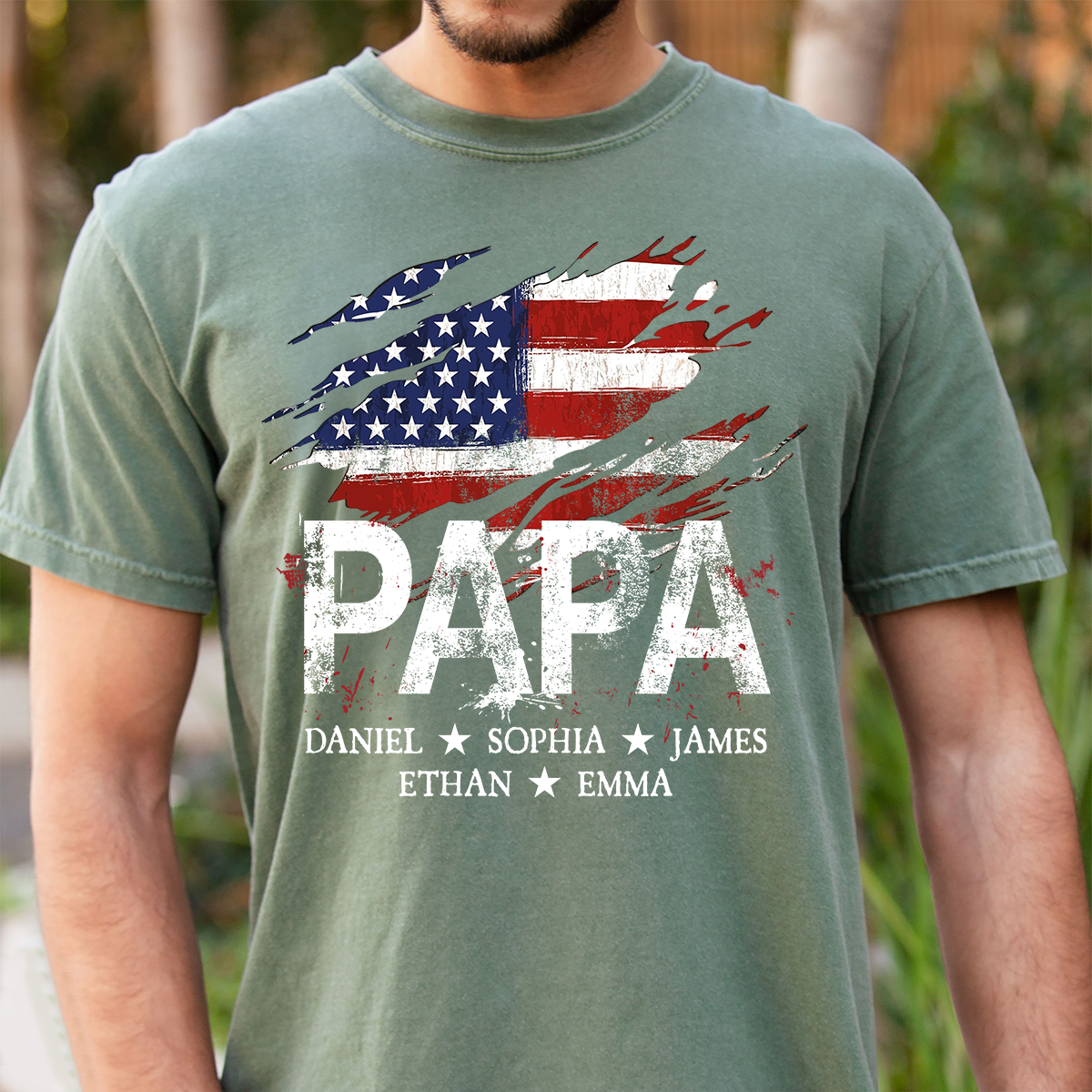 Papa American Flag Shirt, Personalized Papa Tee with Kids Names, Patriotic Dad Shirt, Custom Grandpa Gift, 4th of July Family Shirt