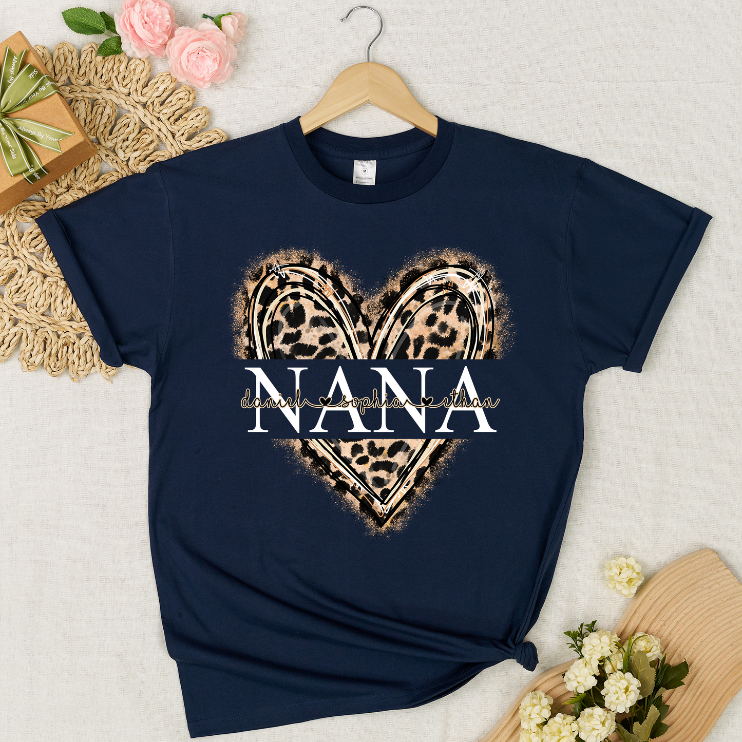 Custom Leopard Heart Nana Shirt – Personalized Gift for Grandma with Grandkids Names