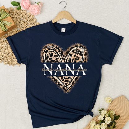 Custom Leopard Heart Nana Shirt – Personalized Gift for Grandma with Grandkids Names