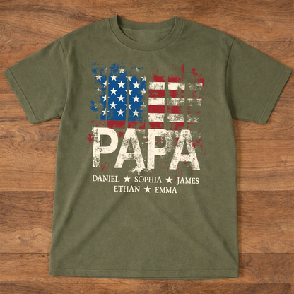 Papa American Flag Shirt With Name, Personalized Dad T Shirt Patriotic Style