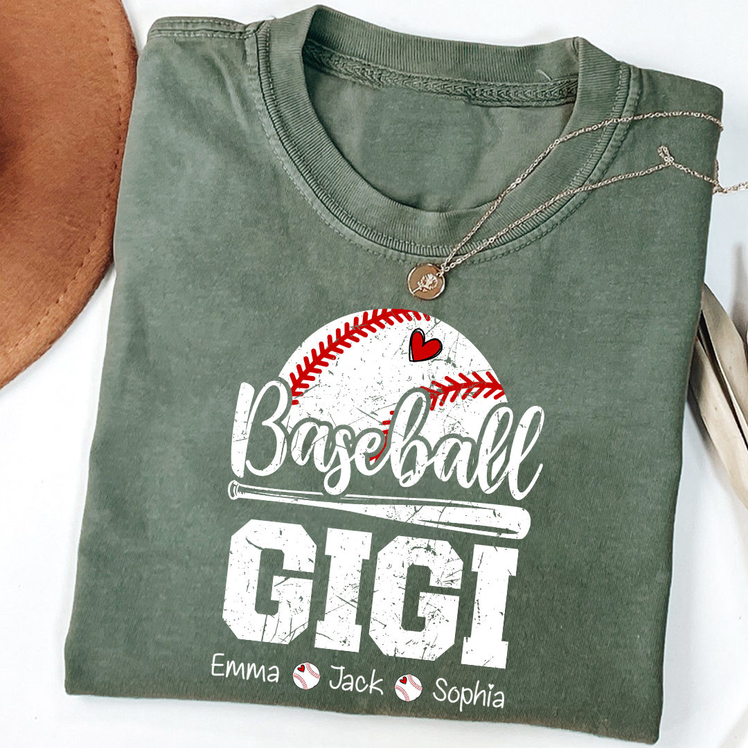 T-shirt Custom Baseball Gigi, Graphic Tee With Baseball And Heart Design for Gift Grandma And Kids