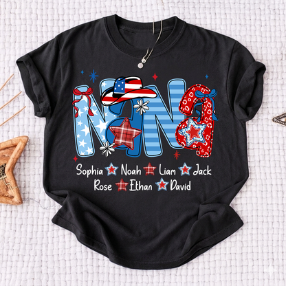 Custom Nana 4th July Independence Day American Flag Shirt For Grandma, Personalized Gift For Grandma And Kids