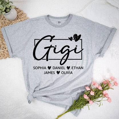 Gigi Shirt, Personalized Grandma T-Shirt with Grandkids' Names, Custom Family Apparel for Gigi