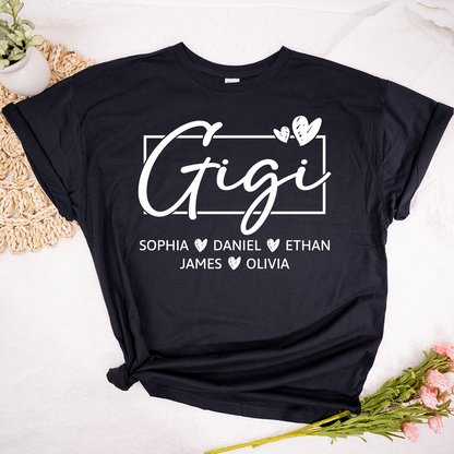 Gigi Shirt, Personalized Grandma T-Shirt with Grandkids' Names, Custom Family Apparel for Gigi