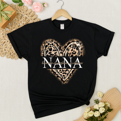 Custom Leopard Heart Nana Shirt – Personalized Gift for Grandma with Grandkids Names