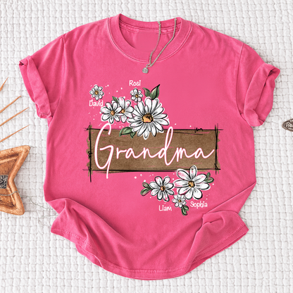 Personalized Mimi Floral Shirt, Custom Grandma T-Shirt with Daisy Design For Gitf Family