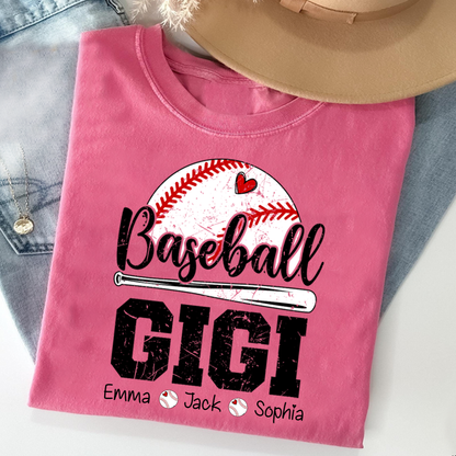 T-shirt Custom Baseball Gigi, Graphic Tee With Baseball And Heart Design for Gift Grandma And Kids